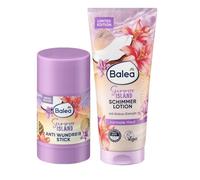 Balea Lot de 2 bâtons anti-plaies Summer Island 25 g + Lotion corporelle Brillant Summer Island 200 ml + Bonus : brosses de nettoyage pour le visage en silicone doux