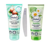 Balea Lot de 2 baumes pieds & ongles 100 ml + baume pour les mains et les ongles à la camomille 100 ml + lime à ongles grain bonus