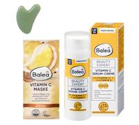 Balea Lot de 2 - Beauty Expert Vitamine C Sérum Crème SPF 30 (50ml) + Masque Visage Vitamine C (16ml) + Bonus Gua Sha Massage Visage