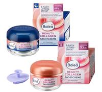 Balea Lot de 2 : crème visage Beauty Collagène SPF15 50 ml + Crème de nuit Beauty Collagène 50 ml + Éponge en silicone Bonus