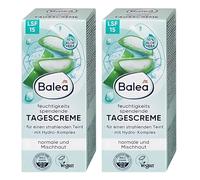 Balea Lot de 2 crèmes de jour hydratantes à l'aloe vera et hydrocomplexe SPF 15 50 ml