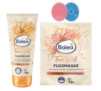 Balea Lot de 2 - Peeling Pieds Feel Well Litsea Cubeba 100ml + Masque Pieds Feel Well Litsea Cubeba & Huile de Noyau d'Abricot 15ml + Bonus 1x Eponge Silicone