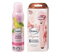 Balea Lot de 2 rasoirs : mousse à raser à l'huile d'avocat et vitamine E, 150 ml + rasoir Balea Elegance, 1 pièce + éponge en silicone pour une peau lisse et soignée