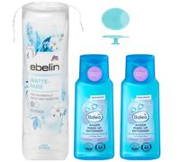 Balea Lot de 3 - 2 x Démaquillant pour les yeux sans huile 100 ml & 1 x coton-timbre 70 pièces + éponge en silicone bonus