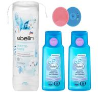 Balea Lot de 3 - 2 x Démaquillant pour les yeux sans huile 100 ml & 1 x coton-timbre 70 pièces + éponge en silicone bonus