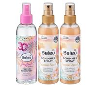 Balea Lot de 3 flacons de parfum pour le corps JOYFUL TIMES fleuri et fruité, tonifiant et rafraîchissant sur la peau, 200 ml + spray pour le corps Summer Sunset, parfum mer du Sud, 2 x 200 ml (600 ml
