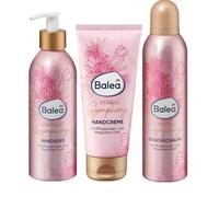 Balea Lot de 3 mousses de douche Floral Symphony 200 ml + crème pour les mains Floral Symphony 100 ml + savon pour les mains Floral Symphony 300 ml + Bonus : 1 éponge en silicone