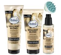 Balea Lot de 3 : Shampoing Blond Brillant 250 ml, Après-shampoing 200 ml, Traitement des Cheveux 100 ml avec Brosse de Massage du Cuir chevelu