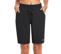 baleaf Bermuda Femme été Long en Coton Short Bermuda Randonnée Femme Taille Haute Extensible pour Le Yoga, Le Sport,Le Basket-Ball,Les Loisirs