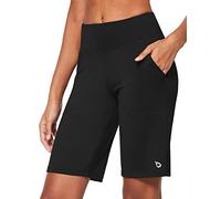 baleaf Bermuda Shorts Damen Kurze Sporthose Baumwolle Laufshorts Sommer Knielang Pull Auf Lounge Shorts Sommerhose Kurz Activewear Shorts Schlafshorts mit Taschen für Yoga Sport Schwarz XXL