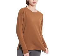 BALEAF Haut d'entraînement à manches longues pour femme - T-shirt athlétique ample à col rond pour yoga, course à pied, randonnée, t-shirt ragalan SPF, marron, M
