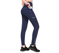 baleaf - Pantalon de course d'hiver thermique doublé en polaire pour femme avec fermeture éclair Poches vélo imperméables Taille haute Collants de randonnée serrés, bleu, XL
