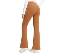 BALEAF Pantalon de yoga doublé en polaire pour femme avec 4 poches - Legging thermique évasé avec cordon de serrage - Taille haute, caramel, L