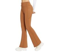Baleaf - Pantalon de yoga pour femme avec doublure en polaire thermique évasé avec 4 poches et cordon de serrage à taille haute - Pantalon bootcut, caramel, XS
