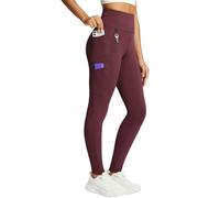 baleaf Pantalon en polaire doublé pour femme avec haut de jambe imperméable, taille haute, leggings de randonnée, leggings thermiques, pantalon de vélo, pantalon de course avec poches zippées, rouge