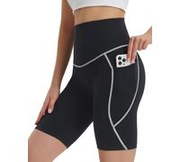 baleaf Short de cyclisme pour femme - Taille haute - 7,6 cm/12,7 cm/20,3 cm - Short de course à pied, gym, yoga avec poches, noir/blanc, M