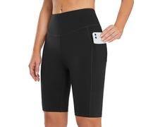 BALEAF Short de motard taille haute pour femme - Sensation nue - Longueur genou - Legging de yoga de compression - Short d'entraînement avec poches, Noir , L