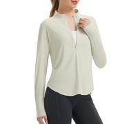baleaf T-shirt à manches longues pour femme, UPF 50+, fermeture éclair 1/4, protection solaire, haut de randonnée, léger, séchage rapide, beige, L