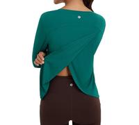 baleaf T-shirt de sport à manches longues respirant à manches longues pour femme Crème solaire T-shirt d'entraînement léger, vert, L