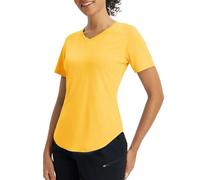 baleaf T-shirt UV pour femme - Col en V - T-shirt de sport à manches courtes - UPF 50+ - Séchage rapide - Haut de sport, jaune, XL