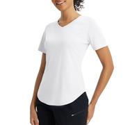 baleaf T-shirt UV pour femme - Col en V - T-shirt de sport à manches courtes - UPF 50+ - Séchage rapide - Haut de sport, Blanc., S