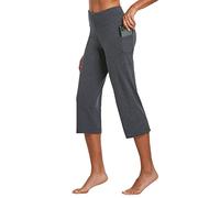 baleaf Yogahose Damen 3/4 Casual Freizeithose Jogginghose gerades Bein High Waist Traininghose Arbeitshose mit Taschen Bauchkontrolle für Fitness Workout Training Freizeit Grau XL