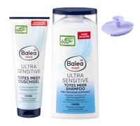 BaleaMed Lot de 2 lotions pour le corps Ultra Sensitive Mer Morte 300 ml + Gel douche Mer Morte Ultra Sensitive 250 ml + Bonus : 1 éponge en silicone