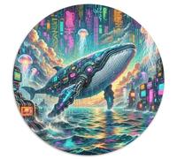 Baleine 1000 Pièces Puzzle Convient Aux Adultes EnfantsJeu géants océans Rond Décoration Moderne Bricolage Jeu Cadeau Unique (67.5x67.5cm)