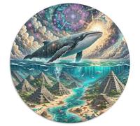 Baleine 1000 Pièces Puzzle Convient Aux Adultes EnfantsJeu géants océans Rond Puzzles Classiques DIY Jeu Cadeau Unique (67.5x67.5cm)