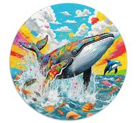 Baleine 1000 Pièces Puzzle Intelligence géants océans Circulaire Puzzles Classiques Bricolage Décoration pour Enfants Cadeau (67.5x67.5cm)