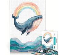 Baleine Aquarelle avec Arc-en-Ciel et Vagues,Puzzle de 1000 pièces,Jeu créatif et Stimulant,Assemblage Solide,sans pièces détachées,activité idéale pour Partager Un Moment privilégié en Famille