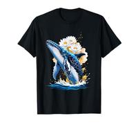 Baleine Bleue avec Lotus Motif Nature T-Shirt