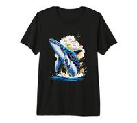 Baleine Bleue avec Lotus Motif Nature T-Shirt Haut de Gamme