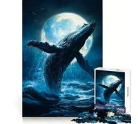 Baleine bondissante, océan au Clair de Lune Puzzle de 1000 pièces pour Adultes Réflexion Claire, détente et Amusement Bords précis Un Joli Cadeau (38x26cm)