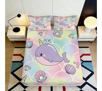 Baleine Cartoon 3D Imprimé Drap Housse Microfibre Chambre Ensemble Profonde Poche Antidérapant Couverture Matelas Baleine Fitted Mattress Lavable Protection 90x200x25cm
