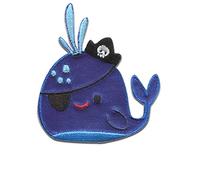 baleine chapeau Animaux pirates - Ecusson thermocollant patches appliques, Taille: 5,7 x 6,8 cm