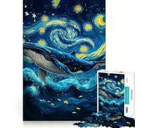 Baleine dans Un décor de Nuit Étoilée Puzzle Adultes 1000 Pièces Entraînement Cérébral Amusant Pièces Nettement Découpées sans Bavures Activité de Réunion Réconfortante (38x52cm)