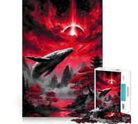 Baleine dans Un Paysage Japonais Rouge Puzzle de 1000 pièces pour Adultes Jeu de réflexion Découpe précise Alignement Parfait Activité Amusante en Famille Activité Nocturne (50x75cm)