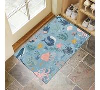 Baleine Dessin Animé Paillasson Interieur Entree 40 X 60 Cm, Animaux Marins Tapis D'Entrée Antidérapant, Tapis De Sol Absorbantes Bleu Clair pour Chien, Porte, Couloir