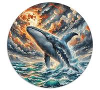 Baleine géante brisant l'Abyss11 1000 Pièces Puzzles Classiques Animaux Puzzles Ronds pour Adultes Et Enfants Encastrement Parfait Jeu D'Intelligence De l'art De La DécoRat ION Moderne 100
