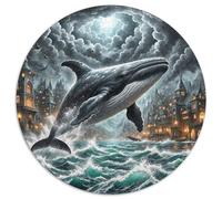 Baleine géante brisant l'Abyss6 1000 Pièces Puzzle Animaux Circulaire pour Enfants Cadeaux Jeu D'Intelligence De l'art De La DécoRat ION Moderne 1000pcs (67.5x67.5cm)