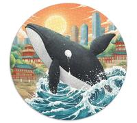 Baleine géante brisant l'Abyss8 1000 Pièces Puzzles Classiques Animaux Puzzles Ronds pour Enfants Décompression Jeu D'Intelligence De l'art De La DécoRat ION Moderne 1000pcs (67.5x67.5cm)