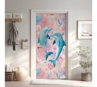 Baleine Mignonne Effet 3D Sticker Porte, Océan Papier Autocollant Porte Mural Décoration, Vie Marine Stickers Muraux Amovible PVC 95x215 cm