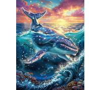 Baleine nageant dans l'océan 500 Pièces Puzzle Débutant En Carton Haute Densité Rêve magique de science-fiction Facile Apprentissage Anti-Stress Passe-Temps Cadeau Fête Des Mères Haute Qualité 500 PCS