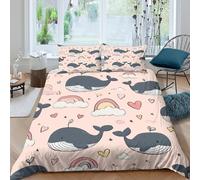 Baleine potelée Ensemble De Literie en Microfibre Rainbow Heart Twinkle Twinkle Little Star and Clouds Motif Housse De Couette Et Taies d'oreiller Imprimées en 3D pour Enfants Double(200x200cm)