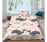 Baleine potelée Housse De Couette 3D Rainbow Heart Twinkle Twinkle Little Star and Clouds, Literie Microfibre avec Taies d'oreiller (3 Pièces) pour Filles Garçon Single(135x200cm)