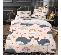 Baleine potelée Housse De Couette Ado Adulte avec Taie d'oreiller, 3 Pièces Parure Microfibre avec Fermeture Éclair, 3D Rainbow Heart Twinkle Twinkle Little Star and Clouds Imprimé Motif Super