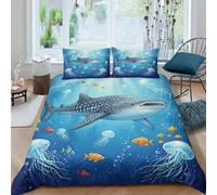 Baleine Requin Parure de Lit Imprimé en 3D Microfibre résistante 3 pièces Marine Life Art Ensemble De Literie avec Fermeture Éclair Douce for Ado Super King（260x220cm）