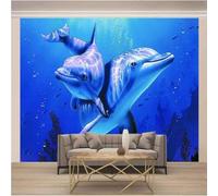 Baleine Simple Animal Marin Bleu 3D Papier Peint Luxe Décoration Manger Adulte Intérieure Salon Canapé Chambre Fond TV Mur-400cm×280cm
