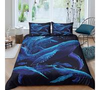 Baleine sous l'eau Housse de Couette Microfibre 3 pièces Imprimé en 3D Hypoallergique Marine life digital Ensemble De Literie avec 2 x Taies d'oreiller Confortable for les Enfants Single（135x200cm）